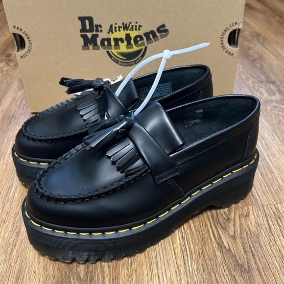 Dr. Martens Shoes - DR MARTENS Adrian Quad black leather platform loafers slip on shoes sz 8 new